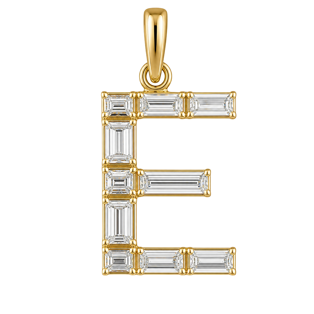 Evokaa Identity pendant, the letter E, in crafted diamond and gold