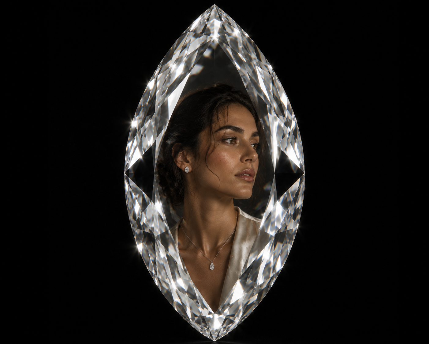 Marquise cut diamond framing a portrait